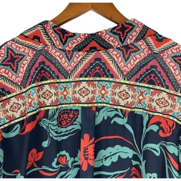Soft Surroundings Sz M Black Tribal iKat Print Button Up Tunic Top Topper Jacket - Picture 5 of 8